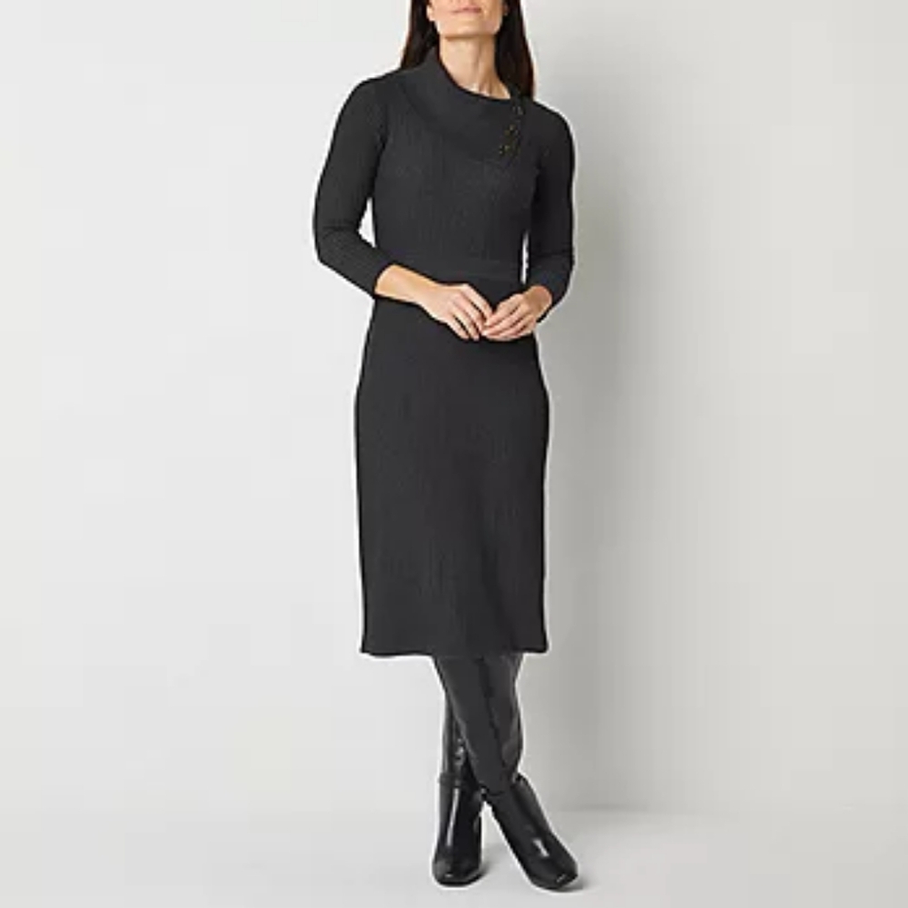 Studio One Brown Ribbed Knit Dress - Picture 10 of 12